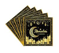 POPOYU Lot de 20 serviettes en papier noir et doré pour fête de l'Aïd, Ramadan, Mubarak, lune et étoiles, décoration de table de fête musulmane