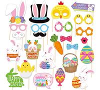 POPOYU Lot de 25 accessoires de photomaton de Pâques amusants pour fête de Pâques, œufs de lapin de Pâques colorés pour adultes et enfants, fournitures de fête de Pâques