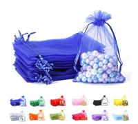 POPOYU Lot de 50 petites pochettes cadeaux en organza bleu roi de 17,8 x 22,9 cm avec cordon de serrage, pochettes transparentes en tulle pour cadeaux de Noël, Halloween, cadeaux d'anniversaire