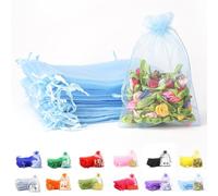 POPOYU Lot de 50 petits sacs cadeaux en organza bleu layette de 17,8 x 22,9 cm avec cordon de serrage, pochettes transparentes en tissu tulle, sacs à dragées pour Noël, Halloween, cadeaux