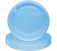 POPOYU MOMAHUA 16Pcs Assiettes en Papier 18cm/7inch - Bleu Clair Assiettes Épaisses et Solides pour Fête - Résistantes aux Graisses - Design Élégant Moderne pour Anniversaire Décoration