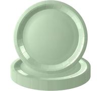 POPOYU MOMAHUA 16Pcs Assiettes en Papier 18cm/7inch - Vert Sauge Assiettes Épaisses et Solides pour Fête - Résistantes aux Graisses - Design Élégant Moderne pour Anniversaire Décoration