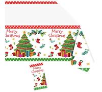 POPOYU Nappe de Noël Anti-Taches Blanc Nappes Imperméable avec Arbre Cadeau de Noël Rectangle 137*274CM Décoration de Table pour Noël Party Anniversaire Nouvel An Fêtes de Fin d’année Cuisine Buffet