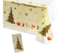 POPOYU Nappe de Noël Anti-Taches Blanc Nappes Imperméable avec Arbre de Noël Rectangle 137 * 274CM Décoration de Table pour Noël Party Anniversaire Nouvel an Fêtes de Fin d’année Cuisine Buffet