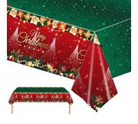 POPOYU Nappe de Noël jetable rouge et verte, grande nappe rectangulaire en plastique pour pique-nique, fête prénatale, fête de Noël, décorations de table de Noël - 137 x 274 cm
