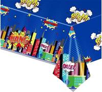 POPOYU Nappe de table de super-héros Marvel - 130 x 220 cm - En plastique - Pour fête d'enfant - Motif : Marv - Bleu