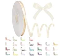 POPOYU Ruban de Satin Blanc Ivoire 6mmx91m,Ruban Boite Gateau Ruban Blanc Ivoire Satin pour Cadeau Emballage,Ruban Tissu pour Noel Cérémonie Mariage Artisanat Décoration,Bouquet Voitures, Anniversaire