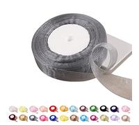 POPOYU Ruban en organza transparent de 45 m pour travaux manuels, fabrication de couronnes, nœuds pour cheveux, emballage cadeau, mariage - Argenté - 25 mm