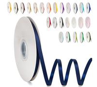 POPOYU Ruban Satin, 6mm x 91m Ruban de Ballon Bleu Marine en Satin pour Créer des Cartes, Scrapbooks, Emballage Cadeaux Décorations, Fleurs, Boîtes, Marque-places, Gâteaux, Confirmation, Mariage, Noël