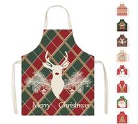 POPOYU Tablier de Noël,65x75cm Tablier de Cuisine de Noël,Étanche Réglable Tablier de Cuisine,Cerf à Carreaux Tablier de Noël pour Fête de Noël,Barbecue,Pâtisserie Cadeaux Noël pour Cuisine