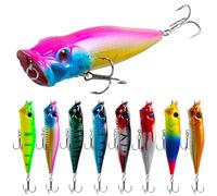 Popper Leurres de Pêche en Haute Mer, Kit de 8 Leurres de Pêche Crankbait Jerkbaits Set de Swimbait avec Hameçon Triple pour Brochet, Truite, Poisson-Chat, Sébaste