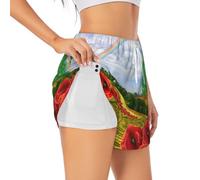 Poppies Field Yellow Brick Road Short de sport d'été pour femme Loisirs quotidiens Jogging cyclisme exercice en plein air, blanc, L Grande longueur