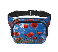 Poppies On Blue Sky Sac banane tendance pour homme et femme pour entraînement, course à pied, voyage, randonnée, Noir , Taille unique
