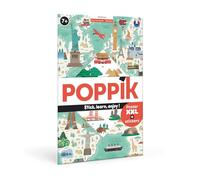 POPPIK 1841167 Sticker Poster, Voyage du Monde, Poster d'apprentissage interactif avec Autocollants, Carte du Monde multilingue pour Enfants à partir de 7 Ans (68 x 100 cm)