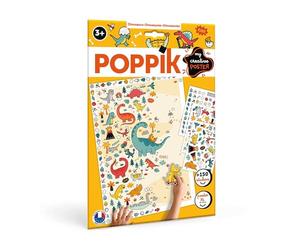 POPPIK 1841201 - Poster créatif Dinosaure avec Autocollants Amovibles - Kit d'autocollants pour Bricolage - pour Enfants à partir de 3 Ans - 46 x 68 cm