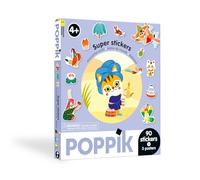 POPPIK 1841278 - Boîte d'autocollants - Tour du Monde - 3 Posters interactifs à thème avec Autocollants Amovibles - Poster éducatif multilingue pour Enfants à partir de 4 Ans