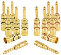 Poppstar 12x fiches bananes haut de gamme, pour câbles d'enceintes (jusqu'à 4 mm²), haut-parleurs, hi-fi, récepteur et amplificateur AV, plaqué or 24 carats (6x noir, 6x rouge)
