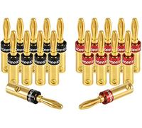 Poppstar 20x fiches banane haut de gamme pour câbles d'enceintes (vissées jusqu'à 4 mm², soudées 5 mm²), haut-parleurs, récepteur AV, plaqué or 24 carats (10x noir, 10x rouge)