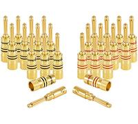Poppstar 24x fiches bananes haut de gamme, pour câbles d'enceintes (jusqu'à 4 mm²), haut-parleurs, hi-fi, récepteur et amplificateur AV, plaqué or 24 carats (12x noir, 10x rouge)