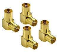 POPPSTAR 4x Adaptateur d'antenne tv pour angle (coudé à 90 degrés) (fiche d'antenne IEC vers prise d'antenne) Fiche tv coudée pour les connexions d'antenne, radio, TV, Satellite, dorés