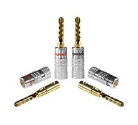 POPPSTAR 4x Fiche banane de haute qualité avec trou transversal, pour câble de haut-parleur (jusqu'à 6 mm²), haut-parleurs, récepteurs, 24k contacts dorés (2x noir, 2x rouge)