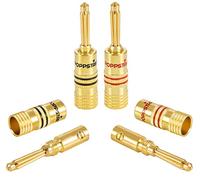 POPPSTAR 4x fiches bananes haut de gamme, pour câbles d'enceintes (jusqu'à 4 mm²), haut-parleurs, hi-fi, récepteur et amplificateur AV, plaqué or 24 carats (2x noir, 2x rouge)