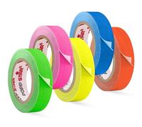 POPPSTAR 5x Ruban adhésif néon 15mm x 5m, Ruban Autocollant Fluo en Tissu, Jaune, Vert, Rouge, Bleu, Rose