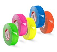 POPPSTAR 5x Ruban adhésif néon 25mm x 10m, Ruban Autocollant Fluo en Tissu, Jaune, Vert, Rouge, Bleu, Rose