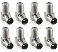 Poppstar 8x Adaptateur Satellite et TV (Raccord pour Angle Coudé 90 Degrés) (Prise Coaxiale F vers Fiche IEC) Prise Coudée pour Câble Coaxial - Câble d'Antenne, Argent