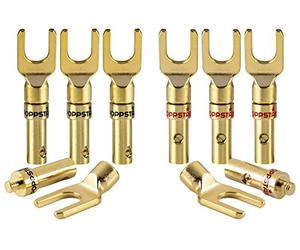 Poppstar 8X connecteur Fourche Haut de Gamme pour la Connexion électrique des câbles de Haut-Parleur, Coupe transversale du câble allant jusqu'à 4 mm², 24 k dorées