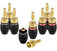 POPPSTAR 8x fiches bananes haut de gamme (blindées), pour câbles d'enceintes (jusqu'à 6 mm²), haut-parleurs, hi-fi, récepteur et amplificateur AV, plaqué or 24 carats (4x noir, 4x rouge)