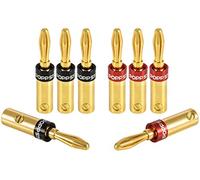 POPPSTAR 8x fiches bananes haut de gamme pour câbles d'enceintes (vissées jusqu'à 4 mm², soudées 5 mm²), haut-parleurs, récepteur AV, plaqué or 24 carats (4x noir, 4x rouge)