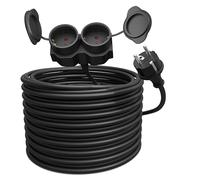 Poppstar Câble de Rallonge Double 20m, IP44 Rallonge Extérieure, 3500W, Multiprise Schuko, Noir