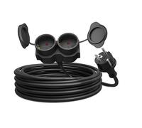 Poppstar Câble de Rallonge Double 5m, IP44 Rallonge Extérieure, 3500W, Multiprise Schuko, Noir