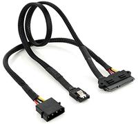 POPPSTAR Câble double 50 cm - données SATA III + alimentation (adaptateur Molex vers 15 broches Serial ATA), gainé, noir