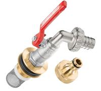 Poppstar Kit traversée de cuve 3/4" pour récupérateur d’Eau de Pluie, Robinet à Bille en Laiton, Embout cannelé, raccord Rapide, crépine d’Aspiration INOX