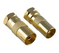 Poppstar Lot de 2 adaptateurs Satellite pour antenne coaxiale (1 x fiche F vers fiche antenne IEC, 1 x vers Prise d’antenne), raccord coaxial pour câble coaxial - Câble d'antenne, plaqué Or