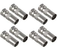 Poppstar Lot de 8 adaptateurs Satellite pour antenne coaxiale (4 x Prises F vers fiche antenne IEC, 4 x vers Prise d’antenne), raccord coaxial pour câble coaxial - Câble d'antenne - Plaqué Argent.