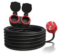Poppstar rallonge Electrique exterieure 10 m, Double Prise Schuko 2 Sorties, IP44, 16A/3680W, H05RR-F 3G1,5, Noir/Rouge