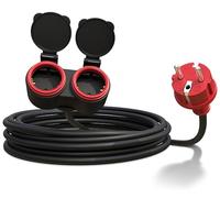 Poppstar Rallonge Electrique exterieure 3m, Double Prise Schuko 2 Sorties, IP44, 16A/3680W, H05RR-F 3G1,5, Noir/Rouge