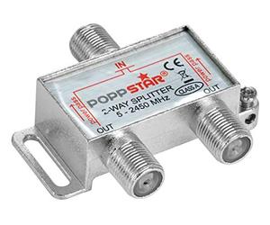 Poppstar Répartiteur coupleur Splitter d'Antenne de 2 Sorties (analogique/numérique/large-bande/unicable/HD/4K Compatible) pour TV,Antenne TNT,Satellite,Câble,TV,Radio,LNB - 100dB, 5-2450 MHz