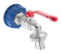 Poppstar Robinet de vidange IBC 1 pouce vers 1 1/4 pouce (vanne à boisseau sphérique, bouchon IBC S60x6 - filetage grossier 60 mm, embout cannelé 25 mm), laiton nickelé mat