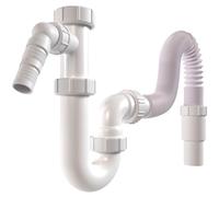 Poppstar Siphon flexible pour évier de cuisine/bac d’évier 1 1/2" x 40-50 mm (forme U, tuyau d’évacuation 320-880 mm, 1x raccord appareil : Ø 19-23 mm, longueur 85 mm), blanc