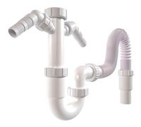 Poppstar Siphon flexible pour évier de cuisine/bac d’évier 1 1/2" x 40-50 mm (forme U, tuyau d’évacuation 320-880 mm, 2x raccord appareil : Ø 19-23 mm, longueur 85 mm), blanc