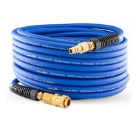 Poppstar Tuyau à Air Comprimé PVC Hybride 30m, Diamètre Intérieur 6mm, Raccord Rapide en Laiton 1/4", 20 bar, Bleu