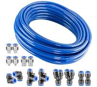 Poppstar Tuyau pneumatique en PU pour air comprimé DI 4mm / DE 6mm, 10m, 8x Raccords rapides (Y, T, L, I), 6 bar, bleu