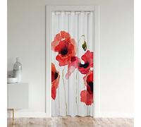 Poppy Fleurs Rideau de Porte 150x203cm Rouge Floral Botanique Rideaux Interieur Salon Chambre Rideaux Exterieur d'entrée Village Spring Garden Blanc Rideau Occultant