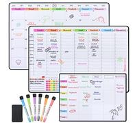 POPRUN 3 Pièces Calendrier Magnétique pour Frigo, 42 x 28 cm Planning Semaine, Planning Mensuel, Planificateur des Menus, idéal comme emploi du temps, liste de tâches et Plan de repas - en Français