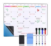 POPRUN 60x40 cm Calendrier Adhesif Tableau blanc Planning Mural, Planificateur Mensuel/Semainer effaçable parfait pour Planification des Tâches, Organiseur Hebdomadaire Repas familial - en Français