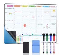 POPRUN 60x40 cm Calendrier Familial Adhesif Tableau Planning Semaine Mural, Planificateur Semainer Effaçable parfait pour Planification des Tâches, Organiseur Hebdomadaire Repas Familial - en Français